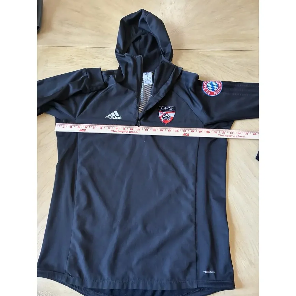 Adidas GPS Soccer FC BAYERN MUNCHEN 1/4 Zip Hoodie Mens M Black ClimaWarm Baggy